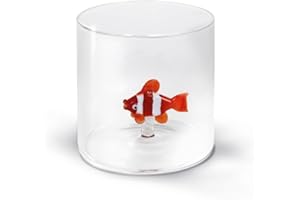 WD Lifestyle - Bicchiere in Vetro Borosilicato 250ml con Soggetto in Vetro Colorato Interno (Pesce Pagliaccio)