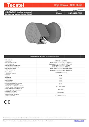 Tecatel E80C1LSCCK1-37 - Kit parabólica de 80 cm (Soporte, LNB Universal, Cable, Conectores, Grapas, Bridas y buscador), Color Blanco