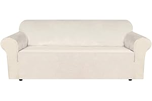 BELLAHILLS Copridivano in velluto elasticizzato, con cinghie antiscivolo nella parte inferiore, realizzato in velluto spesso e comodo, ampia copertura per divano a 3 posti, colore avorio