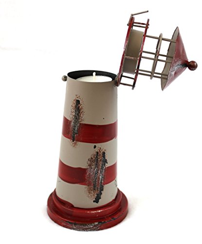 Deko Leuchtturm Teelichthalter Blech Metall 23cm rot-weiss - 2