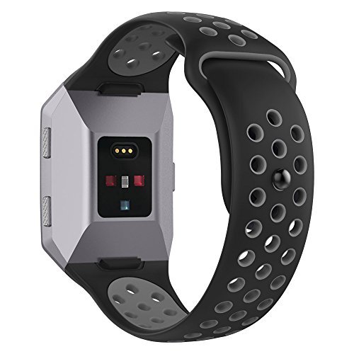 UMTELE Fitbit Ionic Band, Two-toned Perforated Replacement Strap Breathable Accessory Wristband with Double Buckle for Fitbit Ionic Smart Watch, Large, Black/Grey