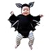 Produktbild WFRAU Baby Mädchen Jungen Halloween Strampler,Kleinkind Fledermaus Ärmel Fledermausform Overall+Cartoon-Ohr-Hut Outfits Set,Unisex Kinder Jumper Blusen Tops Neugeborenen Schlafstrampler