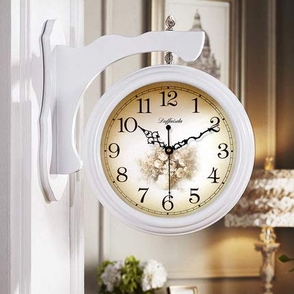 LIUXIAOJIE Orologio da Parete bifacciale, Soggiorno Europeo Orologio in Legno Massiccio, Giardino Creativo Moderno Orologio da Parete Minimalista, Rosa, 38x38x28cm