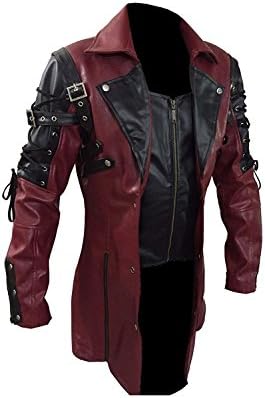 Mens Red Goth Matrix Leather Trench Coat Steampunk Gothic