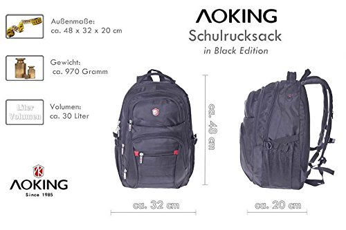 City Rucksack Schule Arbeit & Freizeit Bag Schulrucksack Sportrucksack Backpack Laptoprucksack Laptopfach 17″ – schwarz (HN49006) - 6