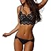 Produktbild OHQ Damen Dessous Set Ungefüttert Bralette Unterwäsche Floral Spitze BH und Slips Erotik Reizwäsche (Black, S)