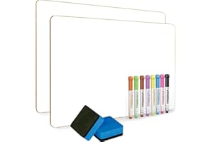 DumanAsen 2 Pack A3 Size Double Sided Mini Dry Erase Lapboard for Kids School, Home, Office - With 8 Markers and 2 Erasers, 16x12 Inches