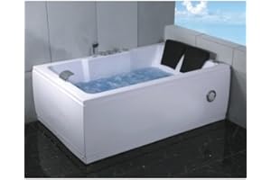 BAGNO ITALIA Baignoire à remous 185 x 120 rectangulaire 2 places 14 jets Mitigeur à Cascade avec chromathérapie et radio