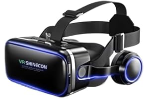 VRLEKAM VR Brille für Handy, VR Brille with Headset 3D VR Brille Handy Virtual Reality Brille PC Unterhaltung Anti-Blaulicht fit iPhone & Android 5,0-7,3 Zoll