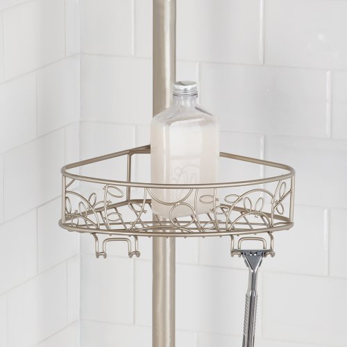 InterDesign Twigz Teleskop Duschregal | mit Handtuchhalter und Haken | hochwertige Duschablage ohne Bohren | vierfacher Duschkorb für mehr Stauraum | Metall champagnerfarben lackiert - 5