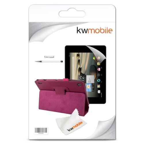 3in1 Set: kwmobile Hülle für Acer Iconia A1-810 / A1-811 – Tabletcover Slim Case Tablet Schutzhülle – Smart Cover Tabletcase Pink + Folie, kristallklar + Stylus, Weiß - 7