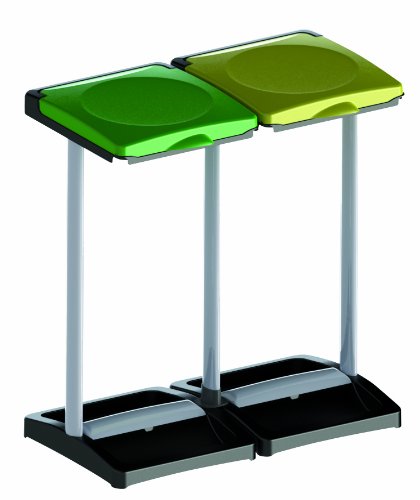 Zweiteiliger Müllsackständer, Mülleimer aus robustem Kunststoff. Mit zwei Deckeln in Grün und Gelb. Hält 2 Säcke bis zu 110 Liter! Hergestellt in Italien!