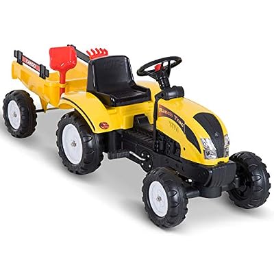 Homcom Tracteur à pédales Ranch Trac avec remorque Pelle et rateau Jeu de Plein air Enfants 3 à 6 Ans Jaune Noir