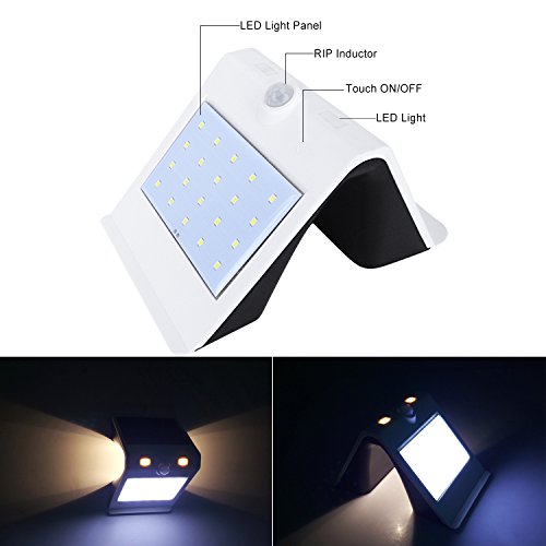 Websun Solar Lights LED Wall Solar-Sicherheits-Licht aktiviert ON / OFF mit Touch Switch Wasserdicht Sicherheits-Bewegungs-Sensor Outdoor Beleuchtung mit 20+4 LED-Licht für Garten, Patio, Exterior Garage (1pcs, weiß) - 5