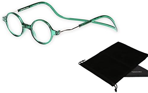 TOPSTARONLINE Round Frame Flexible Adjustable Reading Glasses from + 1.00 to + 4.00 Diopters (Green, +4.00)