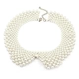 Women's Detachable Fake Shirt Collar Beaded Round Necklace Chain False Collar White
