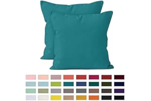 ENCASA XO Encasa Conjuntos de Almohadas de algodón de algodón de 2 I 24x24 in (60x60 cm) - Azul Blue I No Insertar I Plain Square Cubas de Almohadas I Lavable | Solamente para Uso en Interiores