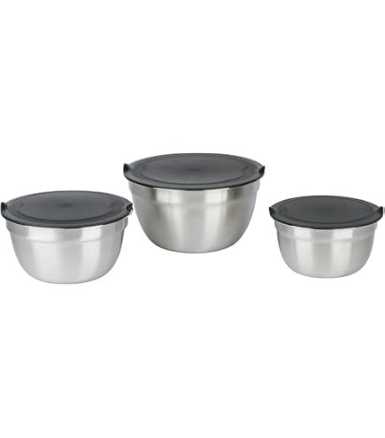 MENASTYL Set 3 Bols à Mélanger Inox Anti-Dérapant - 2,5L 3,7L - Préparation Culinaire