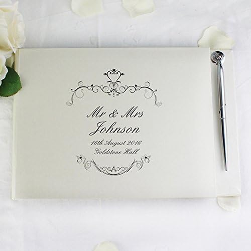 Personalised Guest Book And Pen - Silver Swirl Design