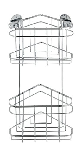 Wenko 21786100 Turbo-Loc Eckregal 2 Etagen, Befestigen ohne bohren, Edelstahl rostfrei, 22,5 x 47,5 x 15,5 cm, glänzend - 2