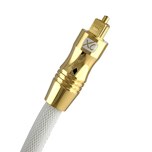 XO Ultra 8m Weiß – professionelles digital optisches Toslink Kabel – 24k vergoldetes Gehäuse – Kompatibel mit PS3, PS4, Xbox One, Sky HD, HDTv, Blu-rays, AV Amps ect. **Das qualitative Glasfasermaterial sorgt für eine bessere Klarheit bei der Übertragung digitaler Signale** - 2