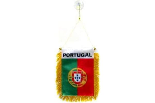 AZ FLAG - Fanion Portugal Pour Décoration Voiture Avec Ventouse et Franges Dorées - Mini Drapeau Portugais - 13x10 cm