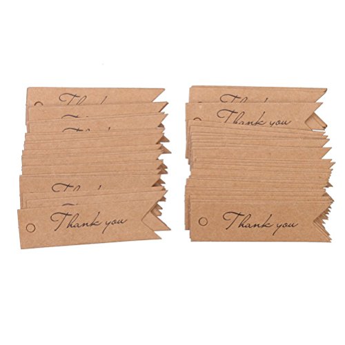Pixnor 100pcs danken Sie Brief Kraft Papier Hochzeit Gunst Geschenk hängen Label Kofferanhänger mit String – White - 3