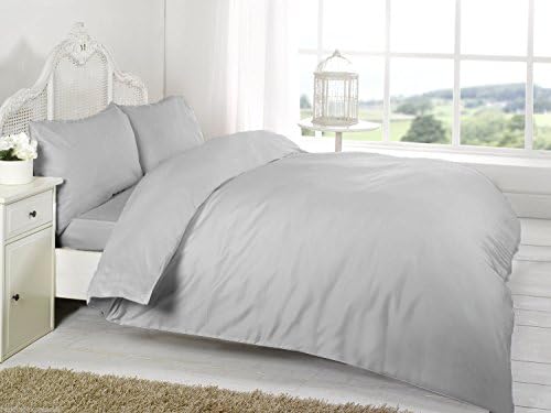 Duvet Cover Set Super King Size Super Kingsize Bed With Pillow Cases Bedding Plain Dyed Bed Polycotton Quilt Cover , Silver