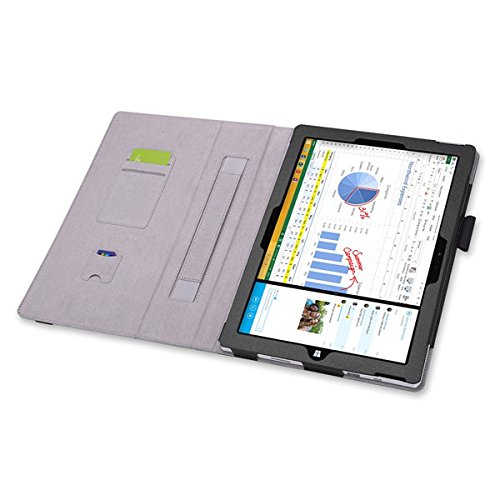 Tasche für Microsoft Surface Pro 3 mit praktischer Stand Funktion aus robustem Kunstleder und zusätzlicher Display-Schutz-Glas Panzerglas kombiniert Schutz und Design für Ihr Microsoft Surface Pro 3 Hülle Cover Case Schwarz von UC Express® - 4