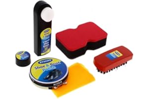 JKG Black Shoe Shine Kit 5 Piece Set – Includes Black Liquid Shoe Polish & Buffer, Durable Shoe Brush, Soft Shoe Cloth, Shoe Buffer – Professional Leather Shoe Boot Polish Shoe Cleaning Conditioning Resto