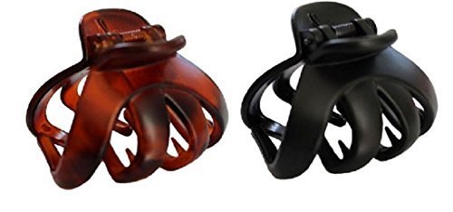 New Octopus Hair Claw Clip Butterfly Bull Dog Design Plastic Fast Shipping (Deal of Two (Black & Dark Brown))