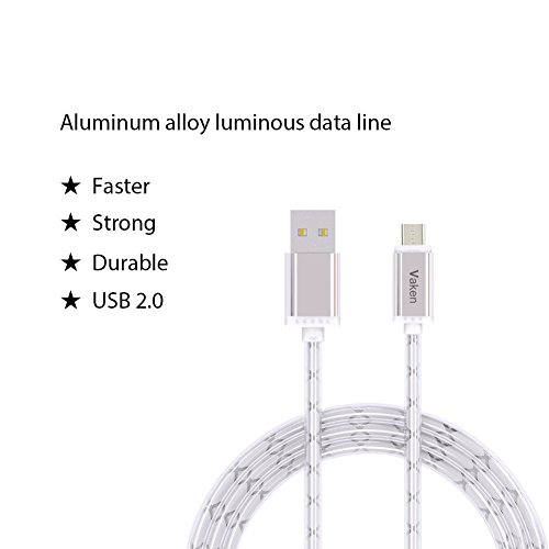 Vaken Premium LED in der Dunkelheit leuchtendes Hochgeschwindigkeits- USB 2.0 A Male to Micro USB B Lade- und Synchronisations Kabel mit Aluminiumkopf für Android (mirco usb * 3 packung) - 5