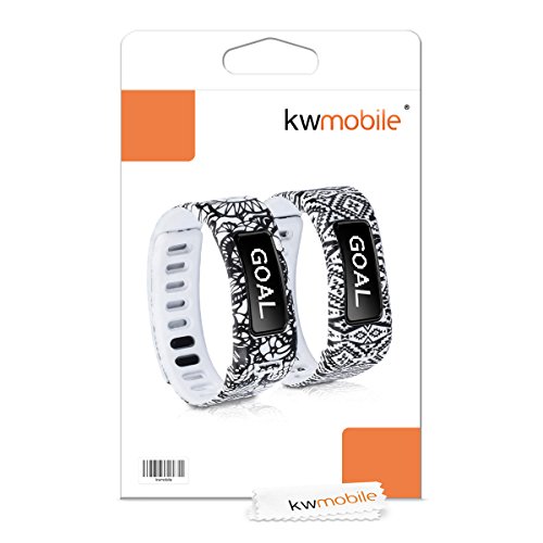 kwmobile 2in1 Set: 2x Sport Ersatzarmband für Garmin Vivofit in Spitze Schwarz Weiß, Aztec Ornamente Schwarz Weiß, Innenmaße: ca. 15 – 21 cm - 7