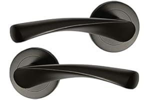 HANDLESTORE Twist Lever on Rose Door Handle Set – Matt Black Finish, Pair with Fixings & Spindle