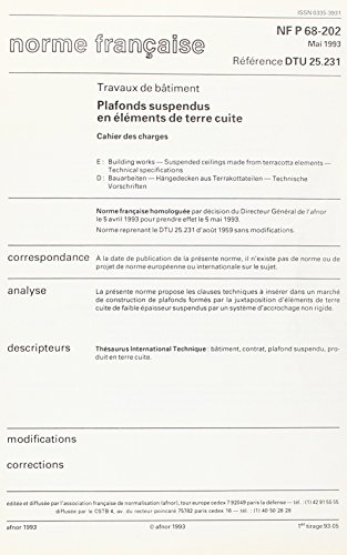 Preisvergleich Produktbild Dtu 25.231 Plafonds Suspendus en Elements de Terre Cuite