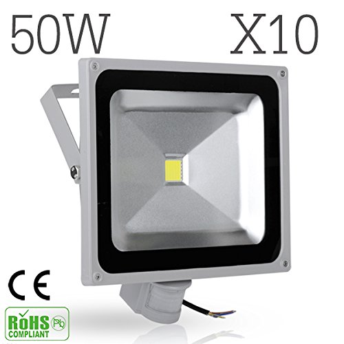 Preisvergleich Produktbild 10x 10W / 20W / 30W / 50W LED Fluter Strahler + Bewegungsmelder Scheinwerfer Flutlichtstrahler kaltweiß Lampe Licht Flutlicht Außenstrahler wasserdicht IP65 Wandleuchte (50 Watt)