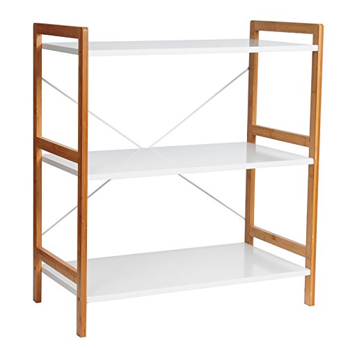 Standregal Küchenregal Schuhregal Badregal Bücherregal aus Bambus , mit 3 Ablagen , ca. 78*37*70cm , Weiß lackiert, RG9251ws - 2