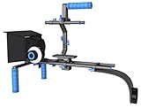 Personalizable con accesorios opcionales a través de sistema de carril de 15 mm universal. Compatible con todas las cámaras réflex digitales, cámaras de video. Altura ajustable para adaptarse a diferentes tamaños de lentes y diámetros desde 43mm hasta 82mm.
