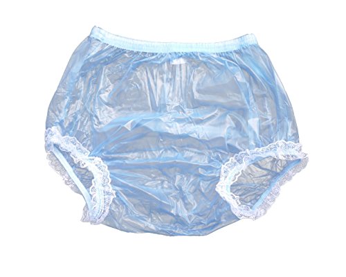 Haian Adult Incontinence Pull-on Plastic Pants Lace Panties (Large, Blue)
