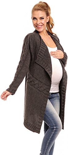 Happy Mama Women's Maternity Waterfall Cardigan Cable Knit Coat Long Wrap 326p (Graphite, ONE SIZE UK 8/10/12)