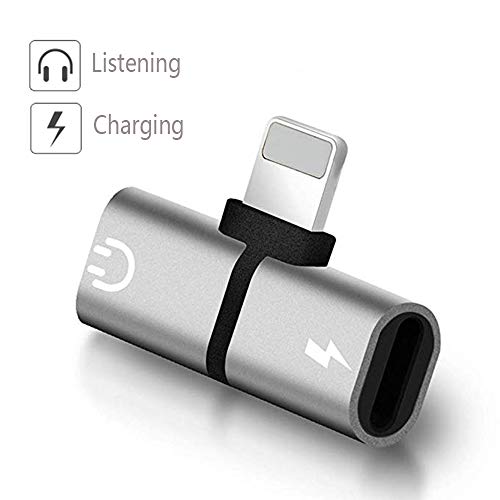Luvfun Adapter for Cable, 2 in 1 Audio Adaptor (Support Audio+Charging+Call+Volume Control) Headphone Adapter -Silver