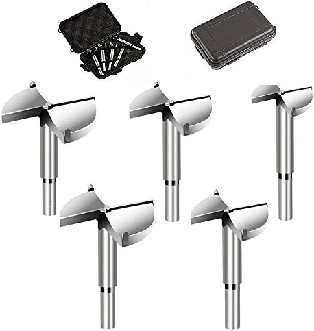 Gold Being 5 Piece Forstner Bit Set, Router Cutters Pot with Centre Point Drill Bit, Wooden Drill Bit Hard Metal Diameter 35/40/45/50/60 mm, AST Hole Drill Hinge Hole Drill for Hardwood Plastic