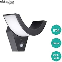 Oktaplex Lighting Lima Lampe d'extérieur à LED avec détecteur de mouvement 10 W, IP54, 3000 K, Anthracite Luminaire...