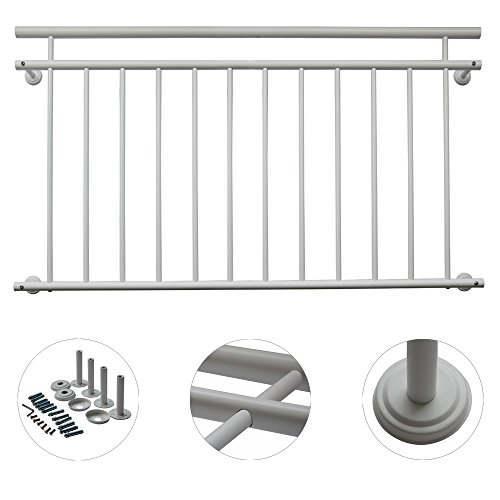 V2Aox Französischer Balkon Geländer Balkongeländer 90 x 100-156 cm Schwarz Weiß Anthrazit, Colour:Black;Size:156 x 90 cm