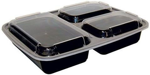 A World Of Deals 3-Compartment Microwave Safe Food Container With Lid/Divided Plate/Bento Box/Lunch Tray With Cover Black 20 Pack Plus 5 Bonus