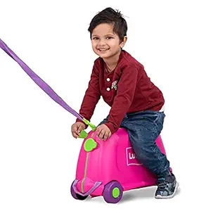Luvlap 2 in 1 Baby & Kids Hard Top Luggage, Suitcase Trolley Cum Ride-On with Wheels, Multifunctional, Lightweight (Pink,Pack of 1)