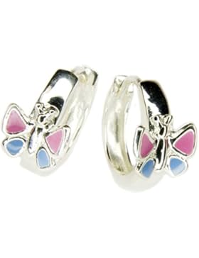 Kinderschmuck, Creole Schmetterling rosa pink blau, 14mm, Silber 925