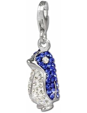 SilberDream Glitzer Charm Pinguin blau Zirkonia Kristalle Anhänger 925 Silber für Bettelarmbänder Kette Ohrring...