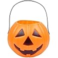 Sage Square Halloween Candy Bucket Portable Pumpkin Decor Treat Bag with Handle (Orange and Black)