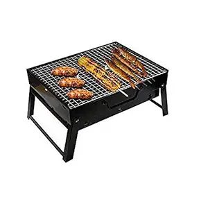 Maison & Cuisine BBQ Portable Charcoal Foldable Portable Grill Outdoor Barbecue Stove (43.5x23.5x29) cm ITN-179-1 Black Carbon Steel Only Tandoor Without Stick